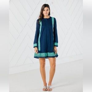 Sail to Sable Long Sleeve Dress in Navy and Teal